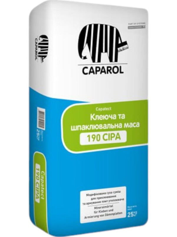 Capatect Klebe- und Spachtelmasse 190 Суха суміш для приклеювання пінополістирольних і мінеральних плит, а також для створення армуючого шару в системах теплоізоляції