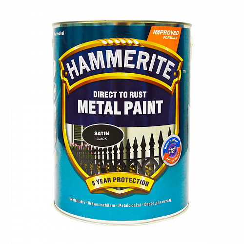 Фарба 3 в 1 по металу Hammerite Metal Paint Satin напівматова, чорна